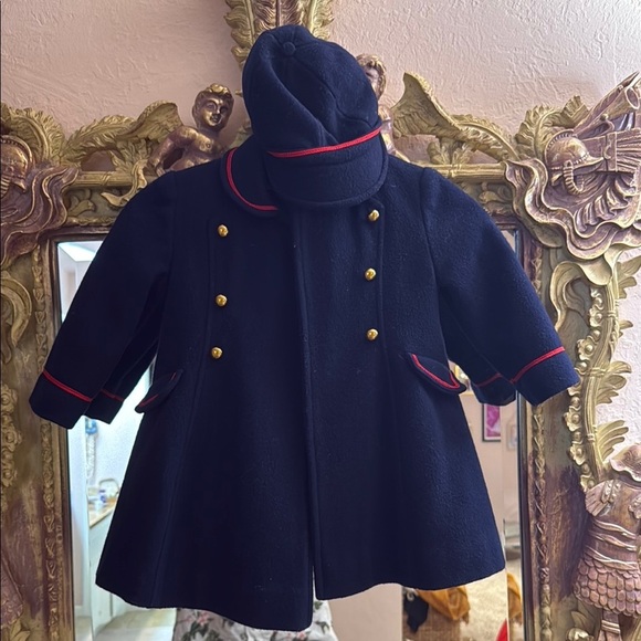 Vintage Rothschild’s classic navy wool coat with red trim and matching hat - Picture 1 of 9